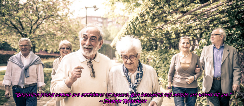 Group of old people walking outdoor